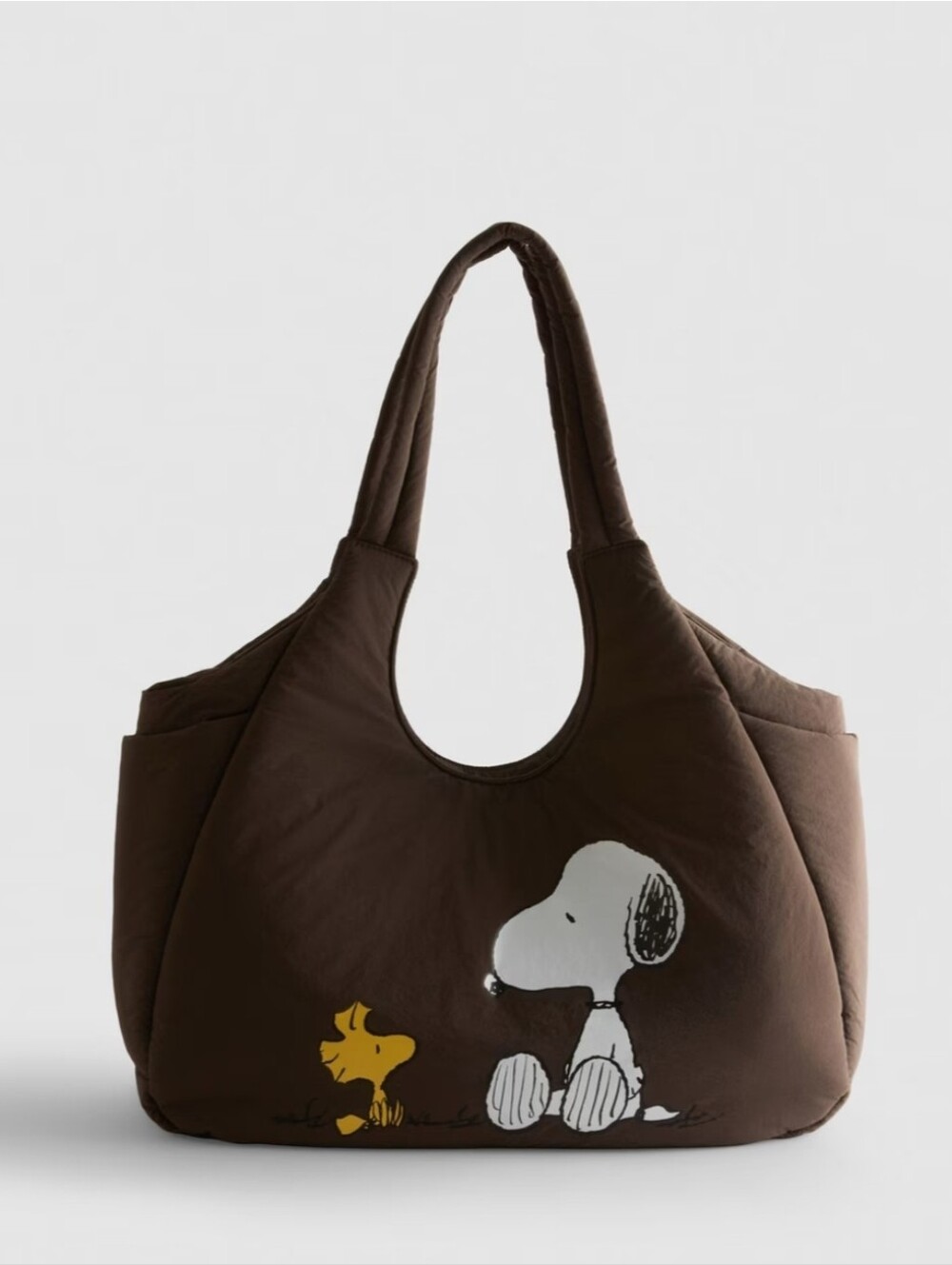 Peanuts Snoopy and Woodstock Padded Shopper, Large Shoulder Brown Bag, Primark - Picture 1 of 6